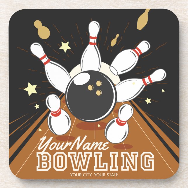 Personalized Bowler Strike Bowling Lanes Ball Pins Beverage Coaster (Front)