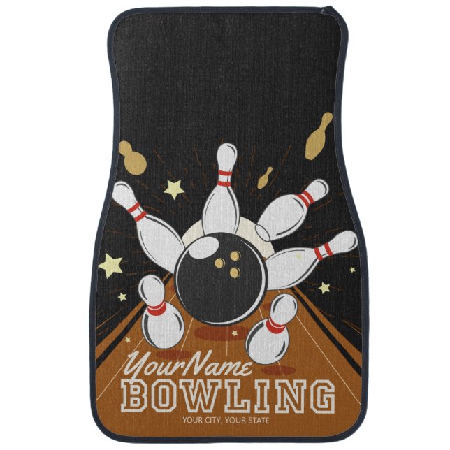 Personalized Bowler Strike Bowling Lanes Ball Pins Car Floor Mat (Front)