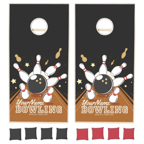 Personalized Bowler Strike Bowling Lanes Ball Pins Cornhole Set