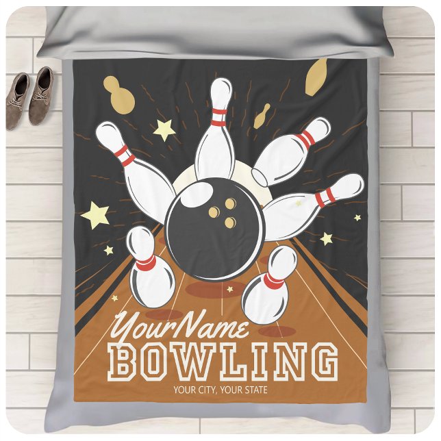 Personalized Bowler Strike Bowling Lanes Ball Pins Fleece Blanket (Creator Uploaded)
