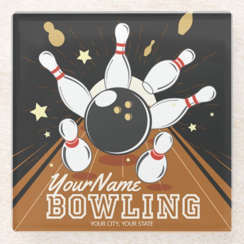 Personalized Bowler Strike Bowling Lanes Ball Pins Glass Coaster