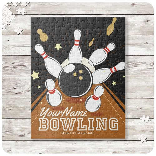 Personalized Bowler Strike Bowling Lanes Ball Pins Jigsaw Puzzle