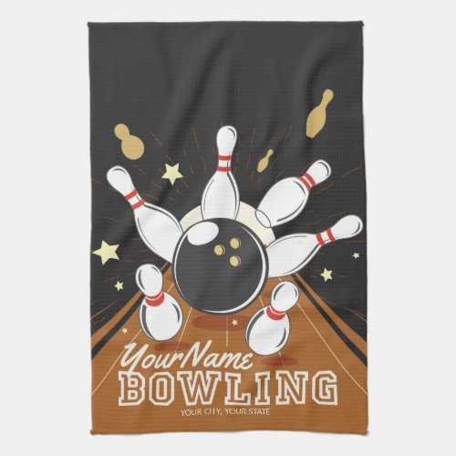 Personalized Bowler Strike Bowling Lanes Ball Pins Kitchen Towel