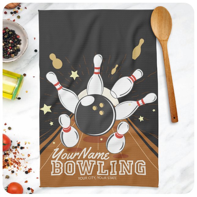 Personalized Bowler Strike Bowling Lanes Ball Pins Kitchen Towel (Creator Uploaded)
