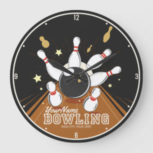 Personalized Bowler Strike Bowling Lanes Ball Pins Large Clock