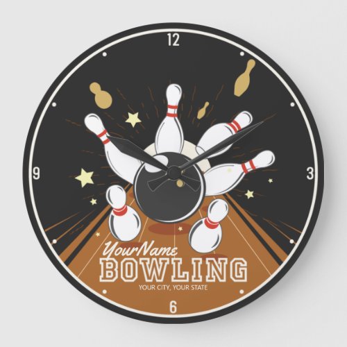 Personalized Bowler Strike Bowling Lanes Ball Pins Large Clock