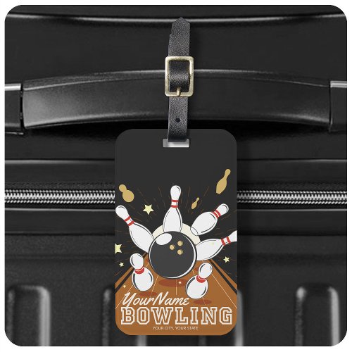 Personalized Bowler Strike Bowling Lanes Ball Pins Luggage Tag