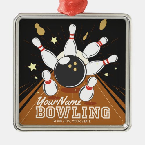 Personalized Bowler Strike Bowling Lanes Ball Pins Metal Ornament