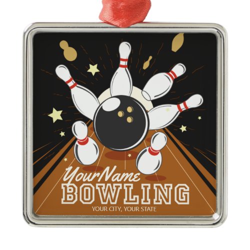 Personalized Bowler Strike Bowling Lanes Ball Pins Metal Ornament
