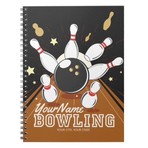 Personalized Bowler Strike Bowling Lanes Ball Pins Notebook