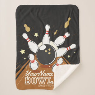 Personalized Bowler Strike Bowling Lanes Ball Pins Sherpa Blanket