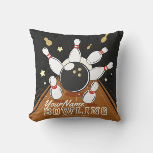 Personalized Bowler Strike Bowling Lanes Ball Pins Throw Pillow