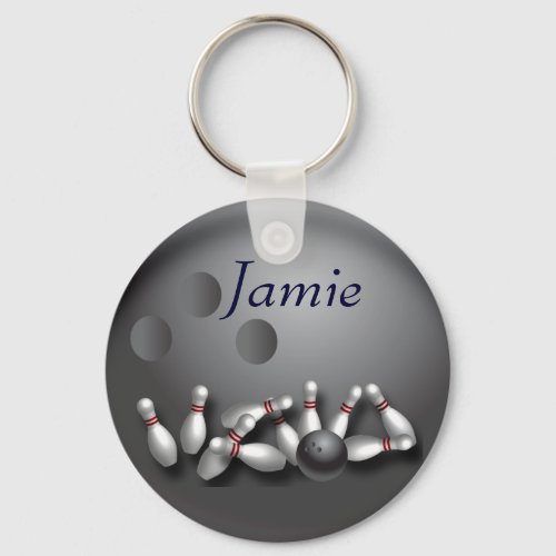 Personalized bowling ball and strike keychain