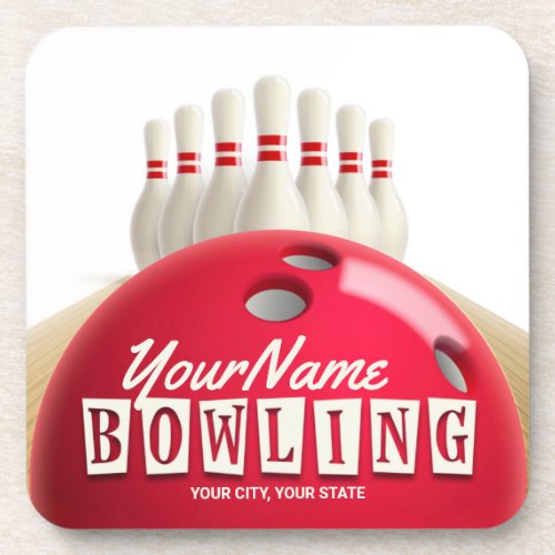 Personalized Bowling Ball Lanes Pins Retro League Beverage Coaster
