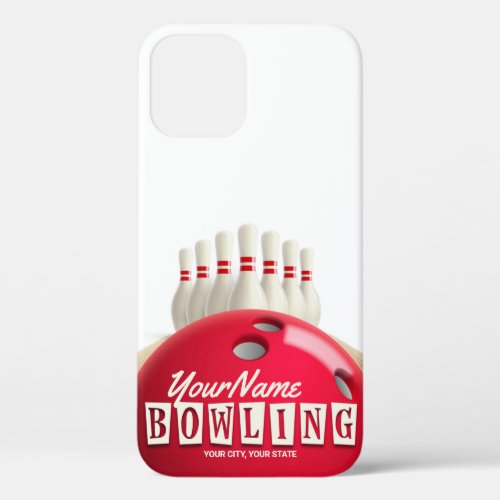 Personalized Bowling Ball Lanes Pins Retro League iPhone 12 Case