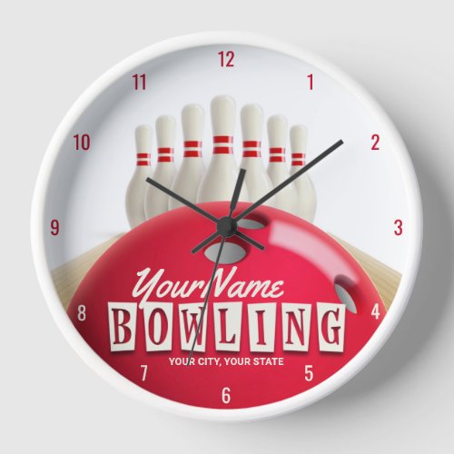 Personalized Bowling Ball Lanes Pins Retro League Clock