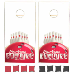 Personalized Bowling Ball Lanes Pins Retro League Cornhole Set