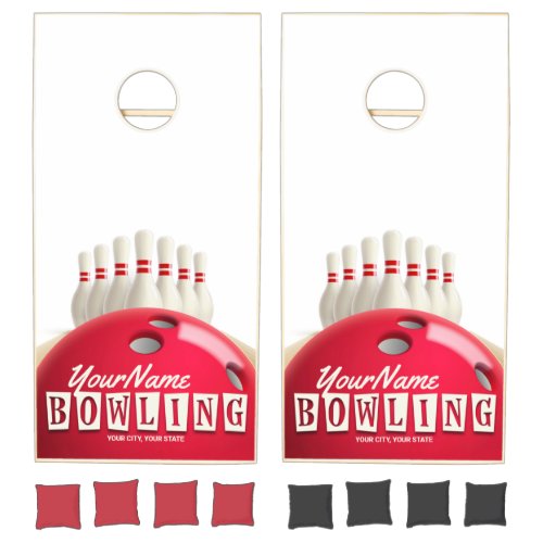 Personalized Bowling Ball Lanes Pins Retro League Cornhole Set