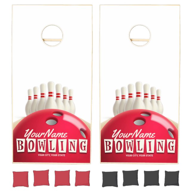 Personalized Bowling Ball Lanes Pins Retro League Cornhole Set (Set)