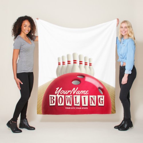 Personalized Bowling Ball Lanes Pins Retro League Fleece Blanket