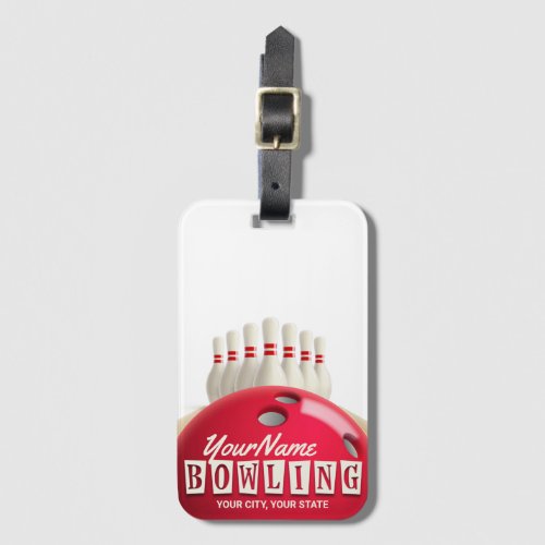 Personalized Bowling Ball Lanes Pins Retro League Luggage Tag