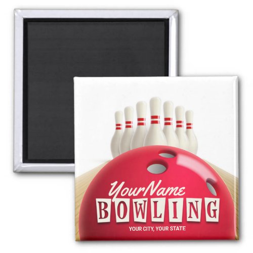 Personalized Bowling Ball Lanes Pins Retro League Magnet