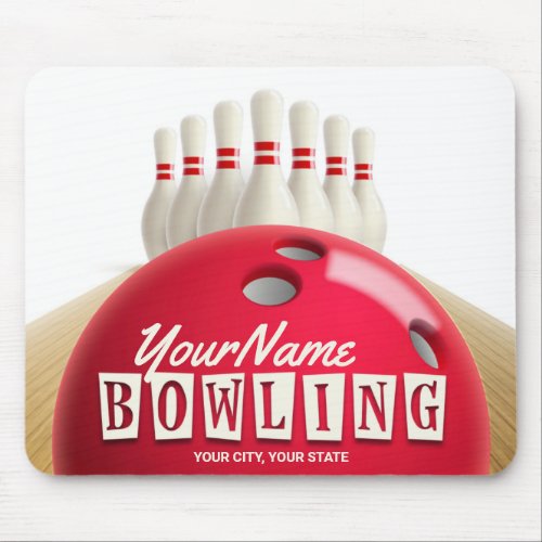 Personalized Bowling Ball Lanes Pins Retro League Mouse Pad