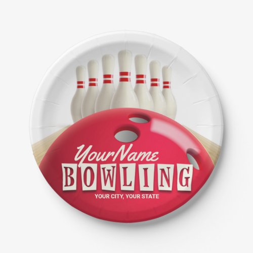 Personalized Bowling Ball Lanes Pins Retro League Paper Plates