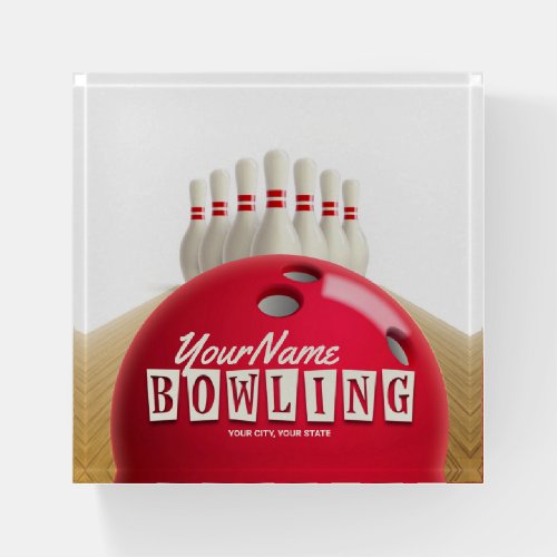 Personalized Bowling Ball Lanes Pins Retro League Paperweight