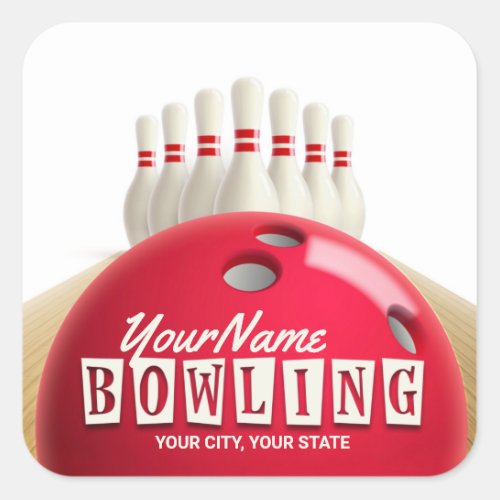 Personalized Bowling Ball Lanes Pins Retro League  Square Sticker