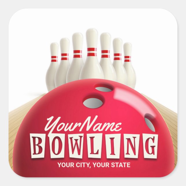 Personalized Bowling Ball Lanes Pins Retro League  Square Sticker (Front)