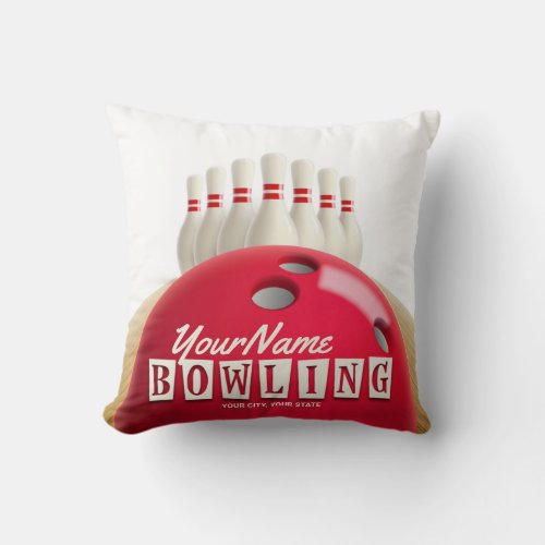Personalized Bowling Ball Lanes Pins Retro League  Throw Pillow