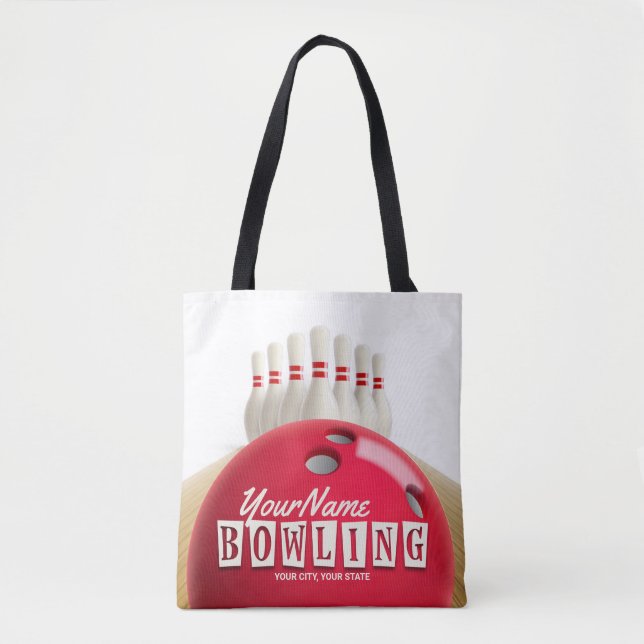 Personalized Bowling Ball Lanes Pins Retro League Tote Bag (Front)