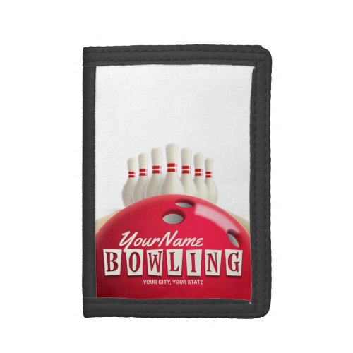 Personalized Bowling Ball Lanes Pins Retro League Trifold Wallet