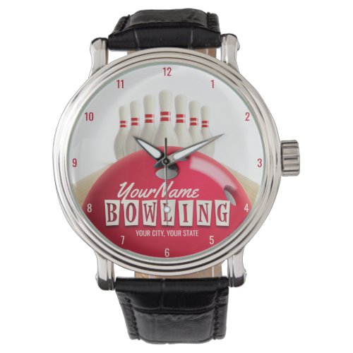 Personalized Bowling Ball Lanes Pins Retro League Watch
