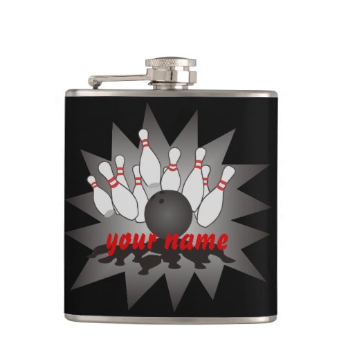 Personalized Bowling Ball Pins Strike Hip Flask