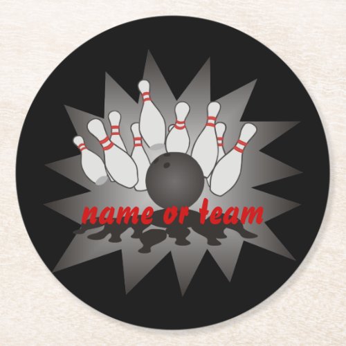 Personalized Bowling Ball Pins Strike Round Paper Coaster