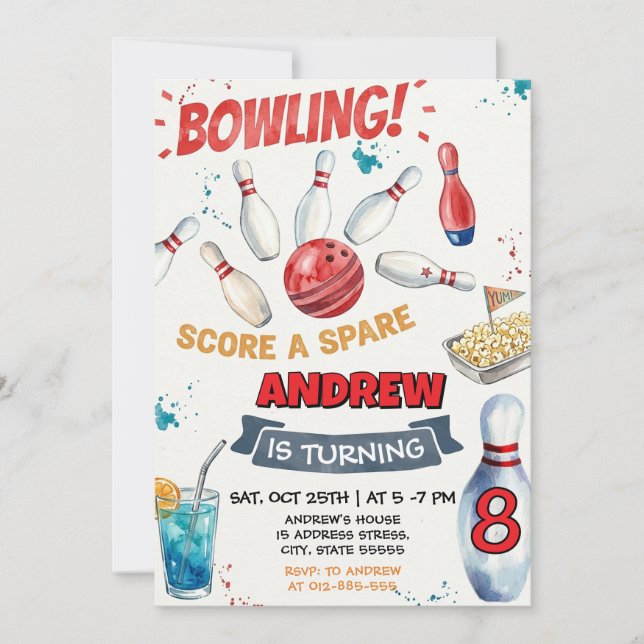 Personalized Bowling Birthday Party for kid Invitation (Front)