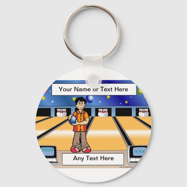  Personalized Bowling - Male Cartoon  Keychain (Front)