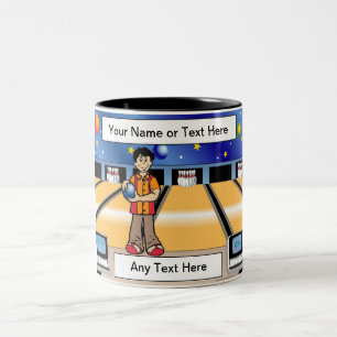 Personalized Bowling - Male Cartoon Two-Tone Coffee Mug