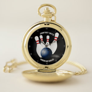 Personalized bowling pins and ball pocket watch