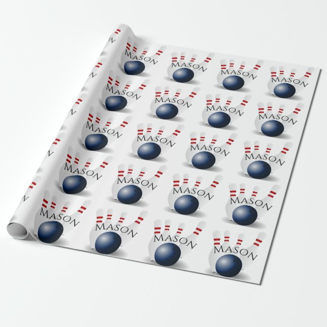 Personalized Bowling Pins and Ball Wrapping Paper (Unrolled)
