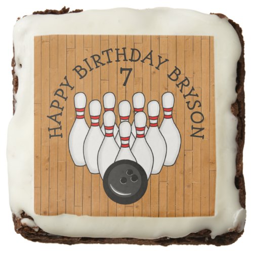 Personalized Bowling Themed Birthday  Age and Name Brownie