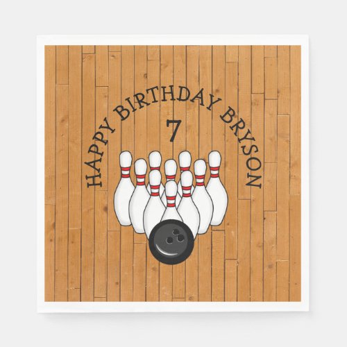 Personalized Bowling Themed Birthday  Age and Name Napkins