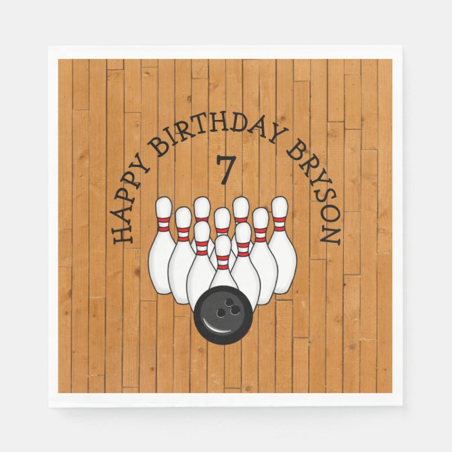 Personalized Bowling Themed Birthday  Age and Name Napkins (Front)