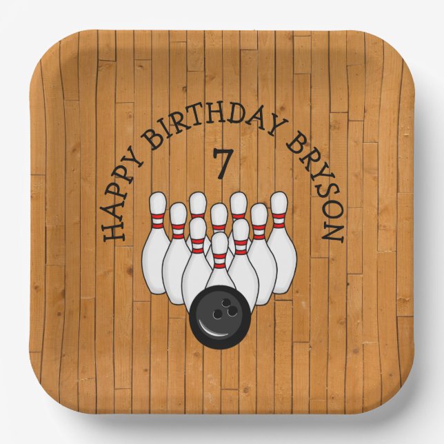Personalized Bowling Themed Birthday  Age and Name Paper Plates (Front)