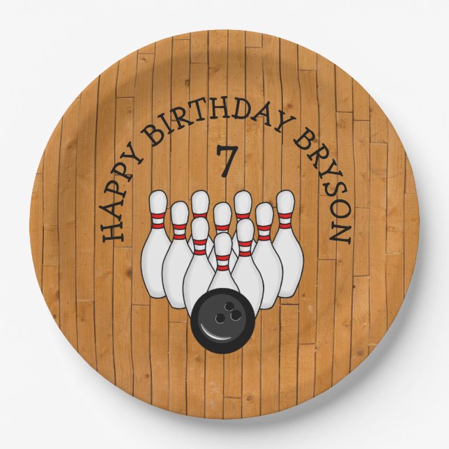 Personalized Bowling Themed Birthday  Age and Name Paper Plates (Front)