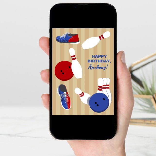 Personalized Bowling Themed Birthday Card (Front Digital)