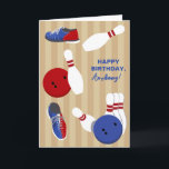 Personalized Bowling Themed Birthday Card<br><div class="desc">This birthday card features a collage of bowling themed graphics. All of the text on this card is ready for your custom touch. Add a name to the front to create a personalized birthday card or change the greeting to create the perfect card for any occasion. The message on the...</div>