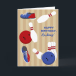 Personalized Bowling Themed Birthday Card<br><div class="desc">This birthday card features a collage of bowling themed graphics. All of the text on this card is ready for your custom touch. Add a name to the front to create a personalized birthday card or change the greeting to create the perfect card for any occasion. The message on the...</div>